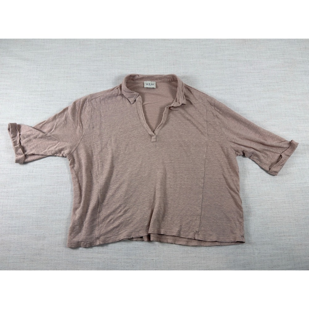 Wrap London 100% Linen Polo Top Mauve Pink V-Neck Short Sleeve WK94 Womens US 16